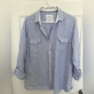 Marks & Spencer Collection, 100% linen blue and white striped shirt. Size 16 UK